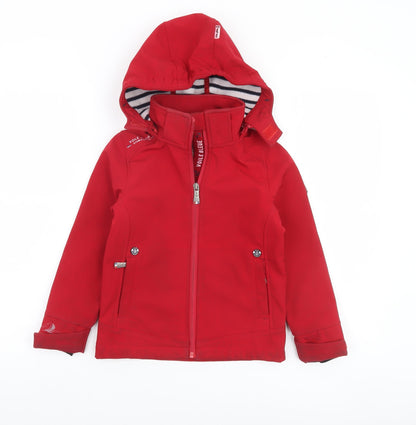 Additional front view of Voile Bleue boys’ red hooded soft shell jacket 6 years windproof lined