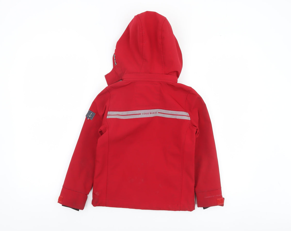 Voile Bleue Boys Red Hooded Soft Shell Jacket 6 Years Windproof Lined