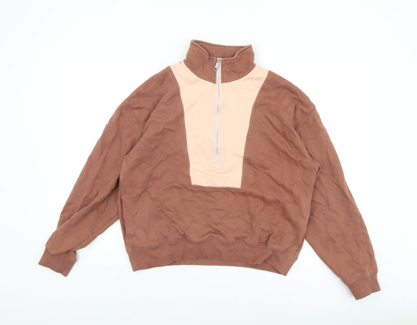 Nude Lucy Womens Brown 1/4 Zip Organic Cotton Pullover Sweatshirt XXS