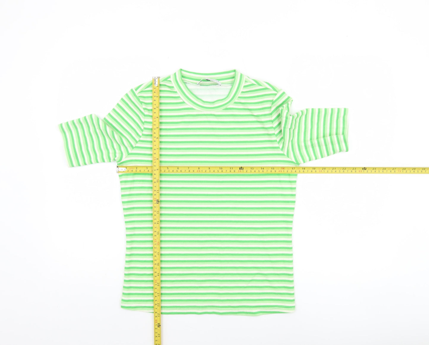 Kelly & Grace Women’s Green Striped Short Sleeve Cotton T-Shirt, Size S