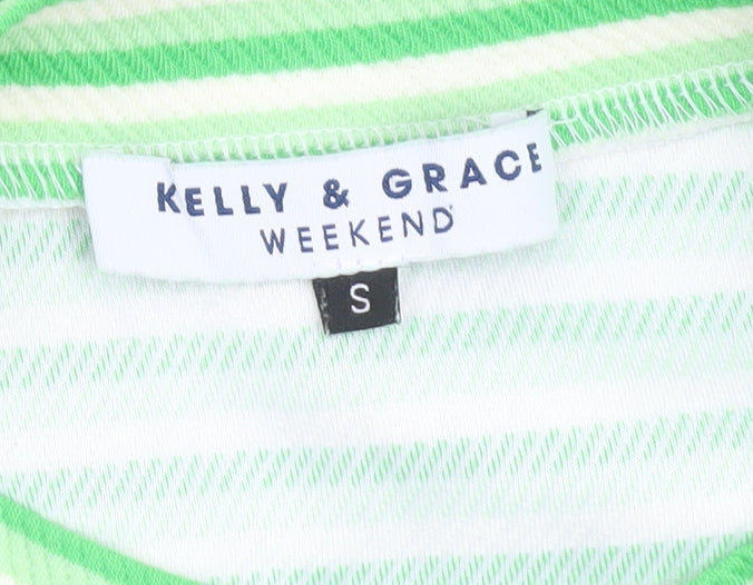 Kelly & Grace Women’s Green Striped Short Sleeve Cotton T-Shirt, Size S