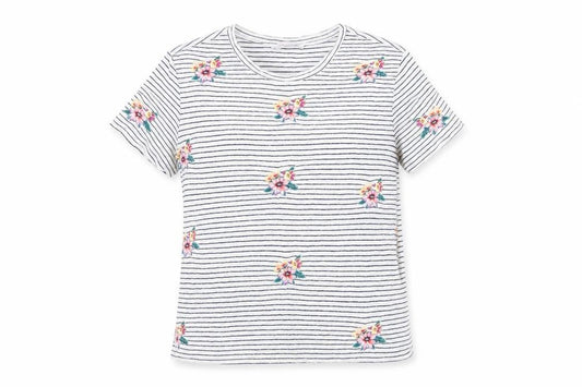 Marks and Spencer Women’s Ivory Floral Embroidered Striped T-Shirt Size 10