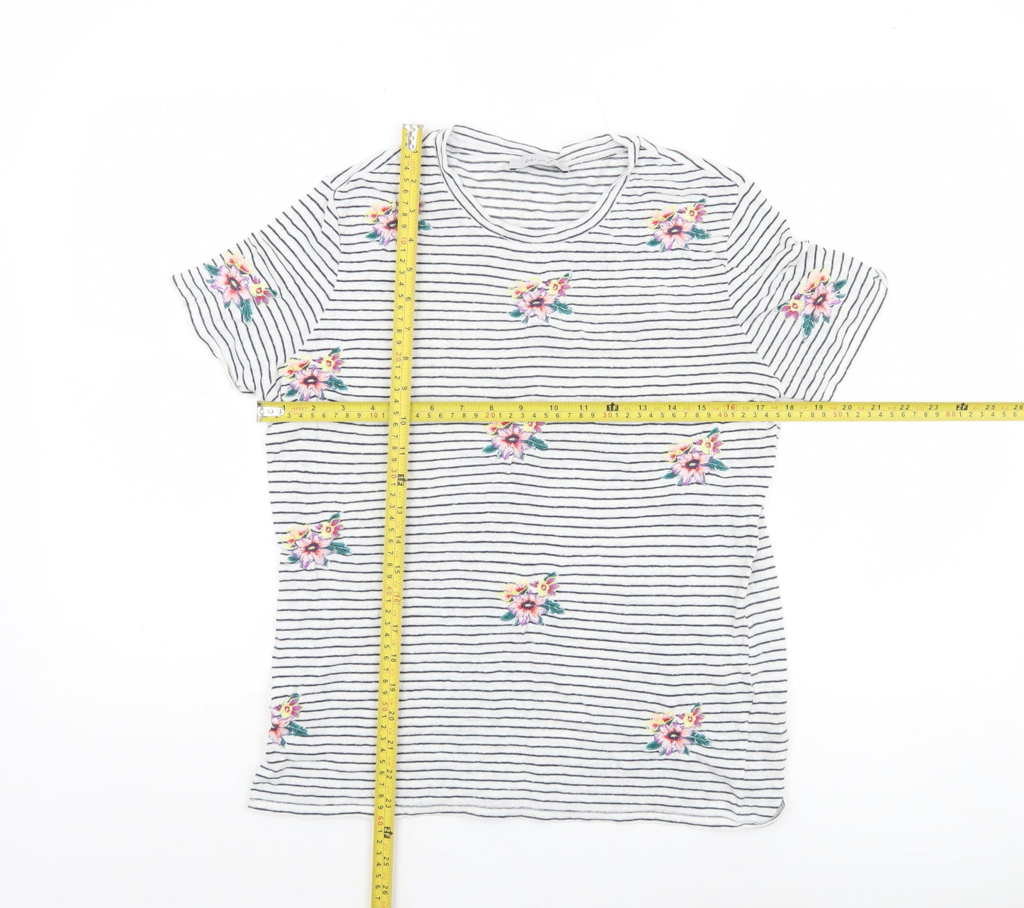 Marks and Spencer Women’s Ivory Floral Embroidered Striped T-Shirt Size 10