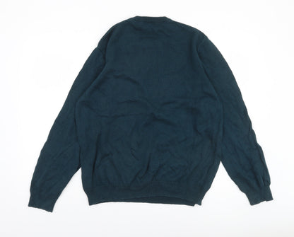 Close-up detail of Dunnes Men’s Green Cotton Crew Neck Jumper, size L