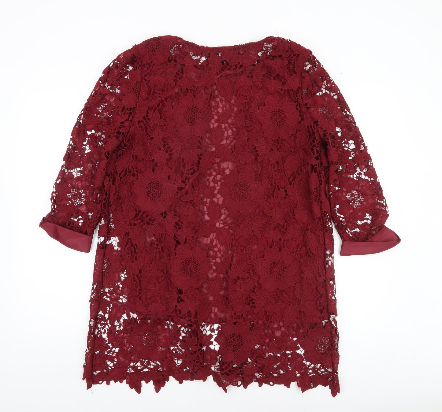 Angelababy Women Red Lace 3/4 Sleeve Mid-Length Jacket Size 12