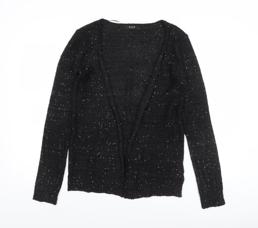 Vila Women’s Black Sequin Open-Knit Long Sleeve Cardigan Size S