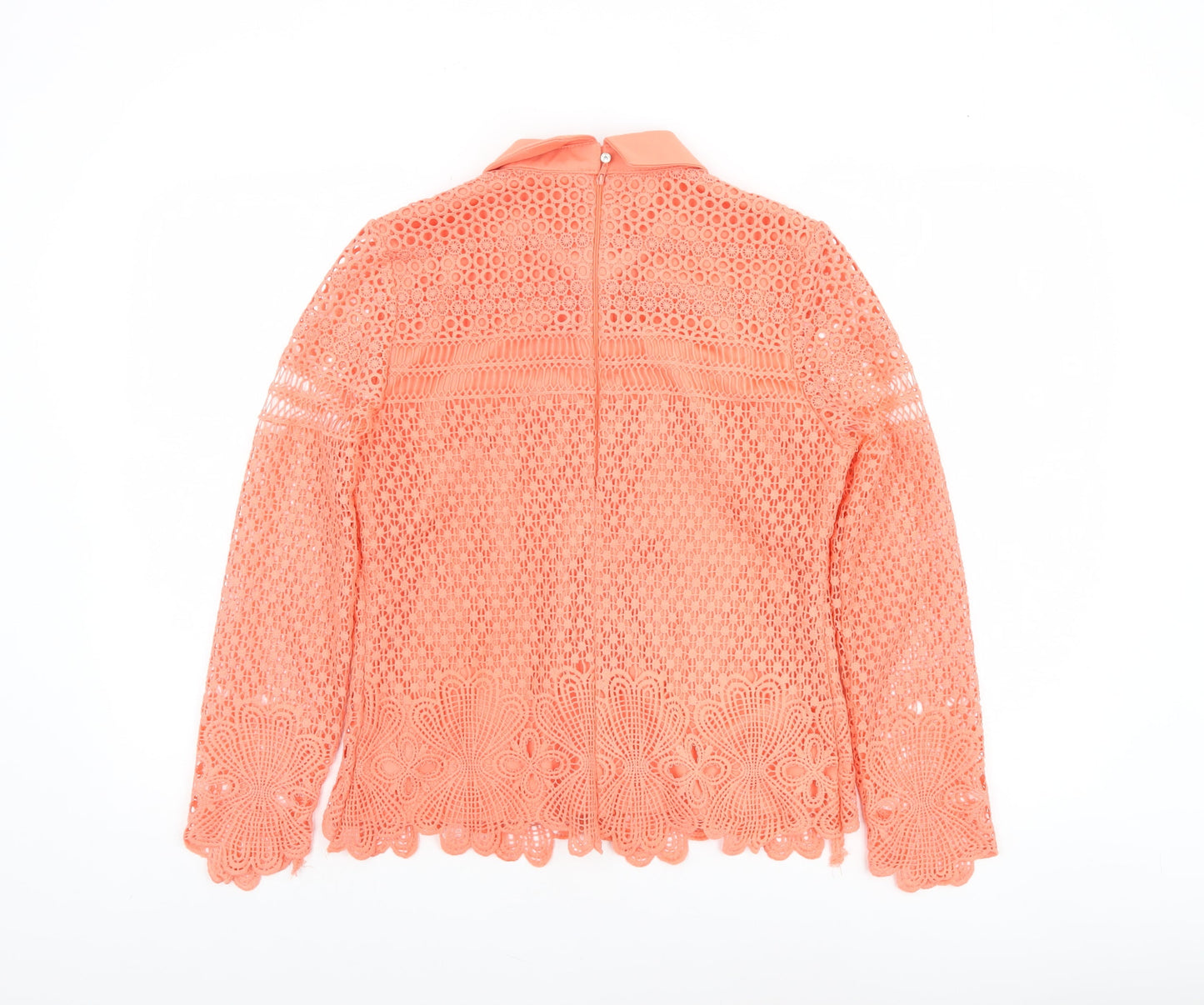 Kyla Women's Orange Lace Collared Long Sleeve Blouse Size 2