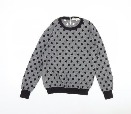 Oasis Women Grey Polka Dot Cotton Knit Jumper Medium
