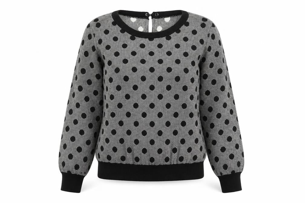 Oasis Women Grey Polka Dot Cotton Knit Jumper Medium