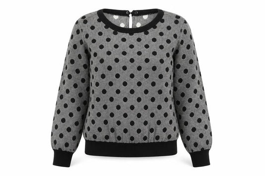 Oasis Women Grey Polka Dot Cotton Knit Jumper Medium