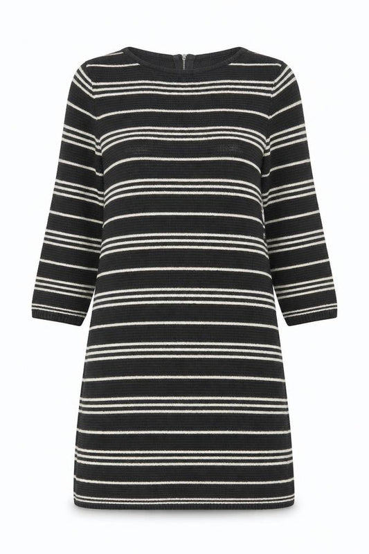 Monsoon Women Black Stripe Knit Shift Dress M 3/4 Sleeve