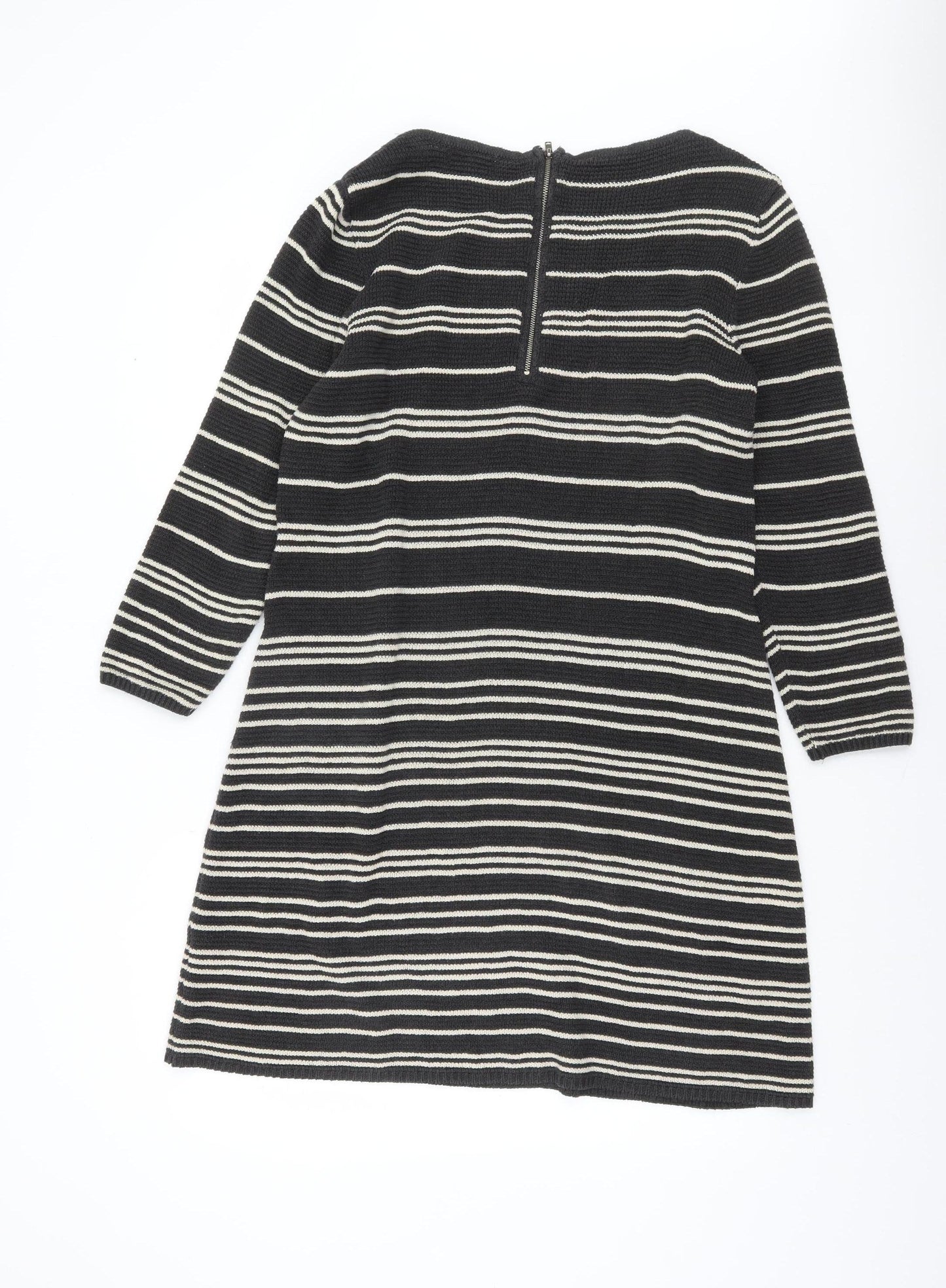 Monsoon Women Black Stripe Knit Shift Dress M 3/4 Sleeve