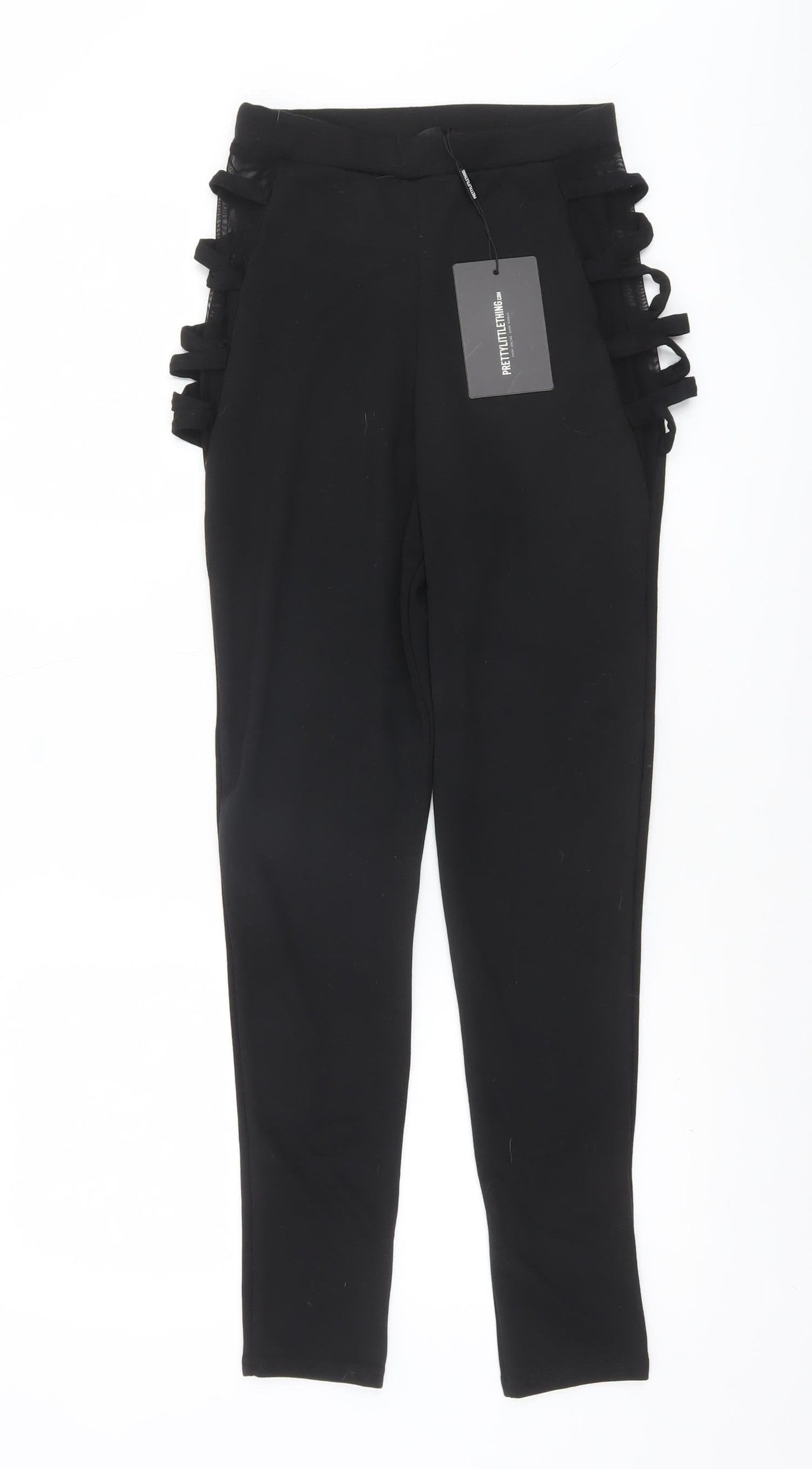 PrettyLittleThing Women’s Black Cut Out Bow Detail Ankle Leggings Size 8