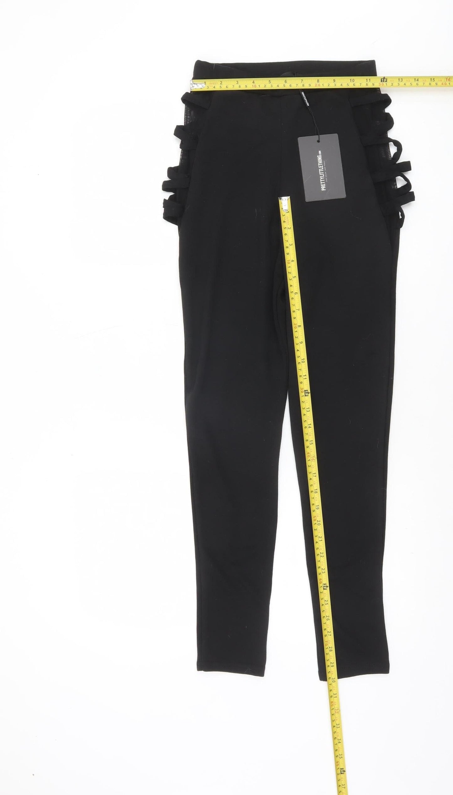 PrettyLittleThing Women’s Black Cut Out Bow Detail Ankle Leggings Size 8