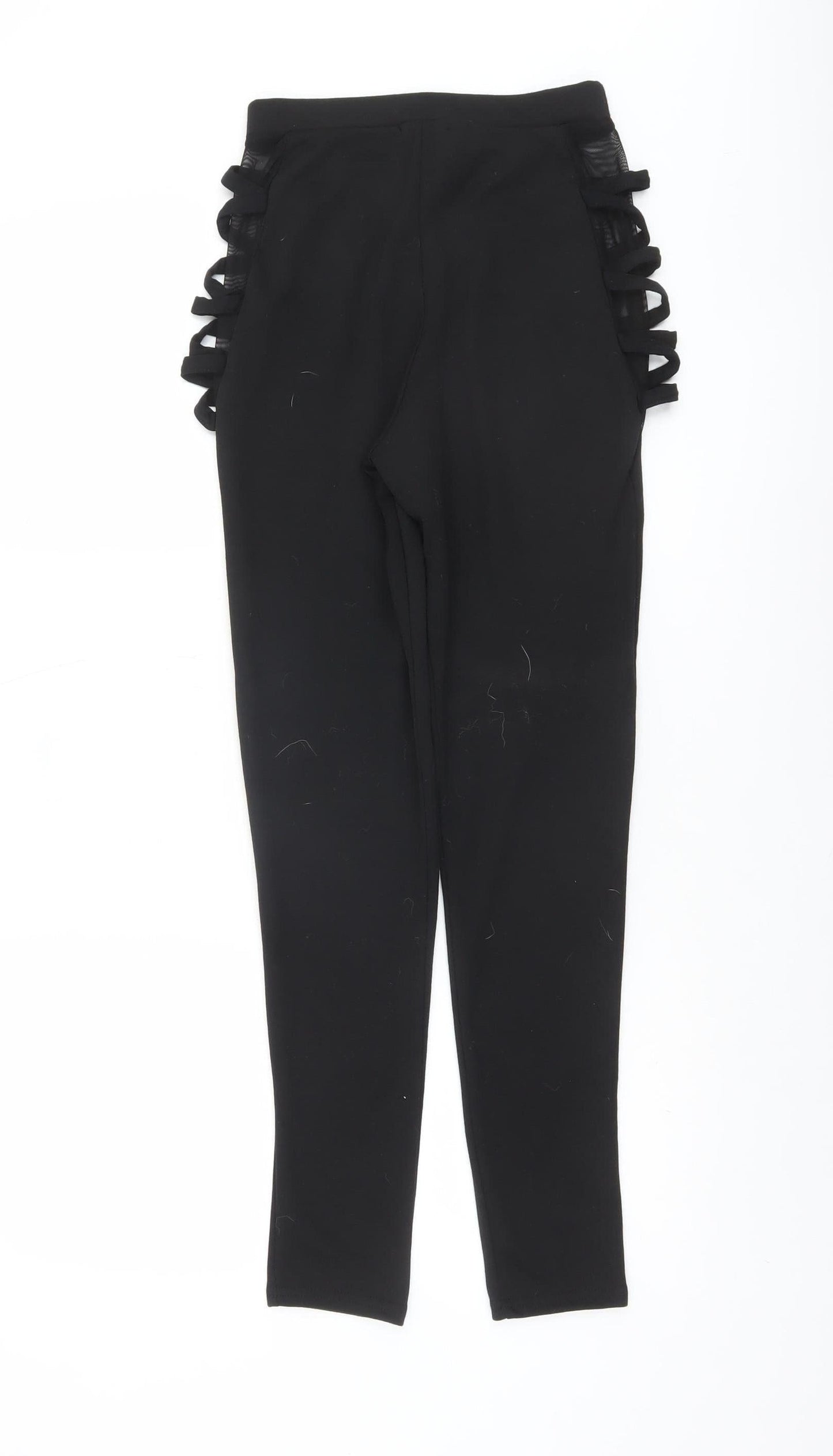 PrettyLittleThing Women’s Black Cut Out Bow Detail Ankle Leggings Size 8