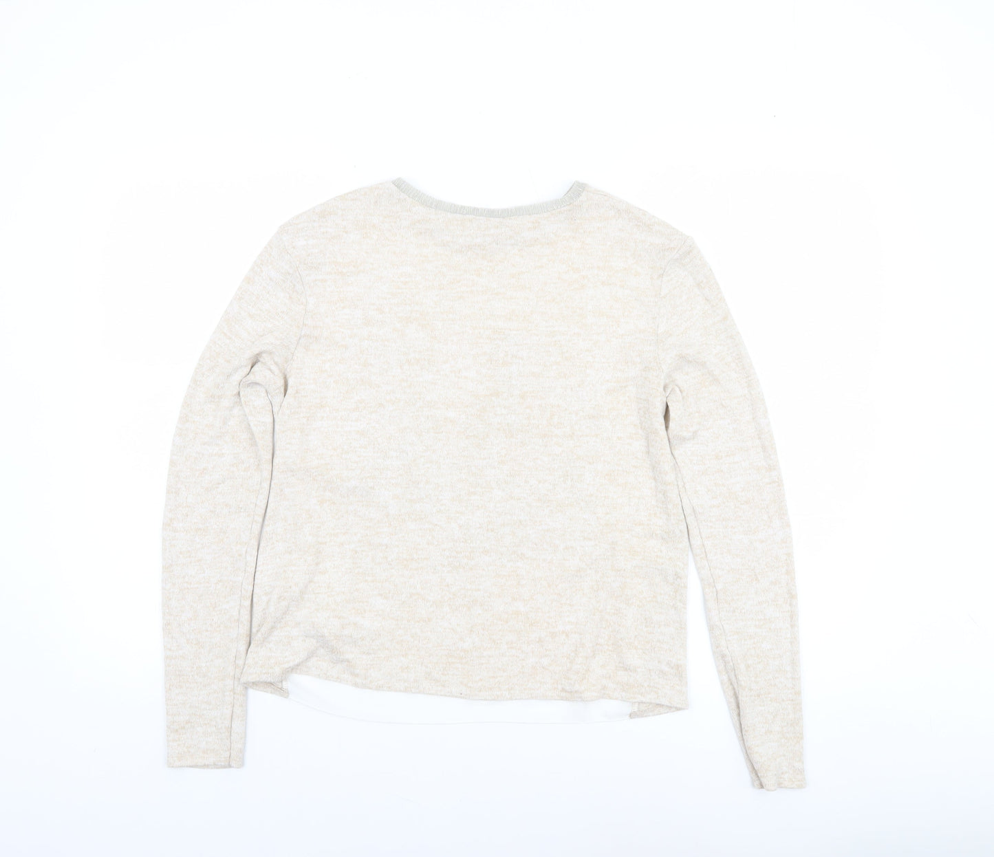 Zara Women Beige Long Sleeve Art Print Jersey T-Shirt Size S