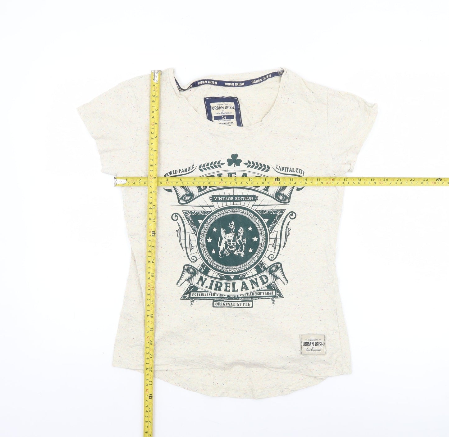 Urban Irish Women's Beige Graphic Belfast T-Shirt Size 14