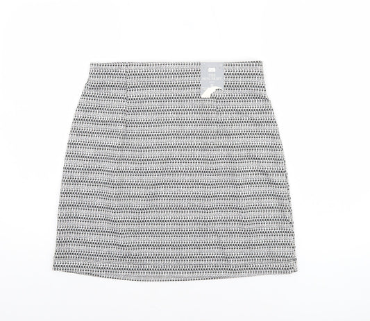 F&F Women Black Short Pencil Skirt Size 12 Tweed Stretch Workwear