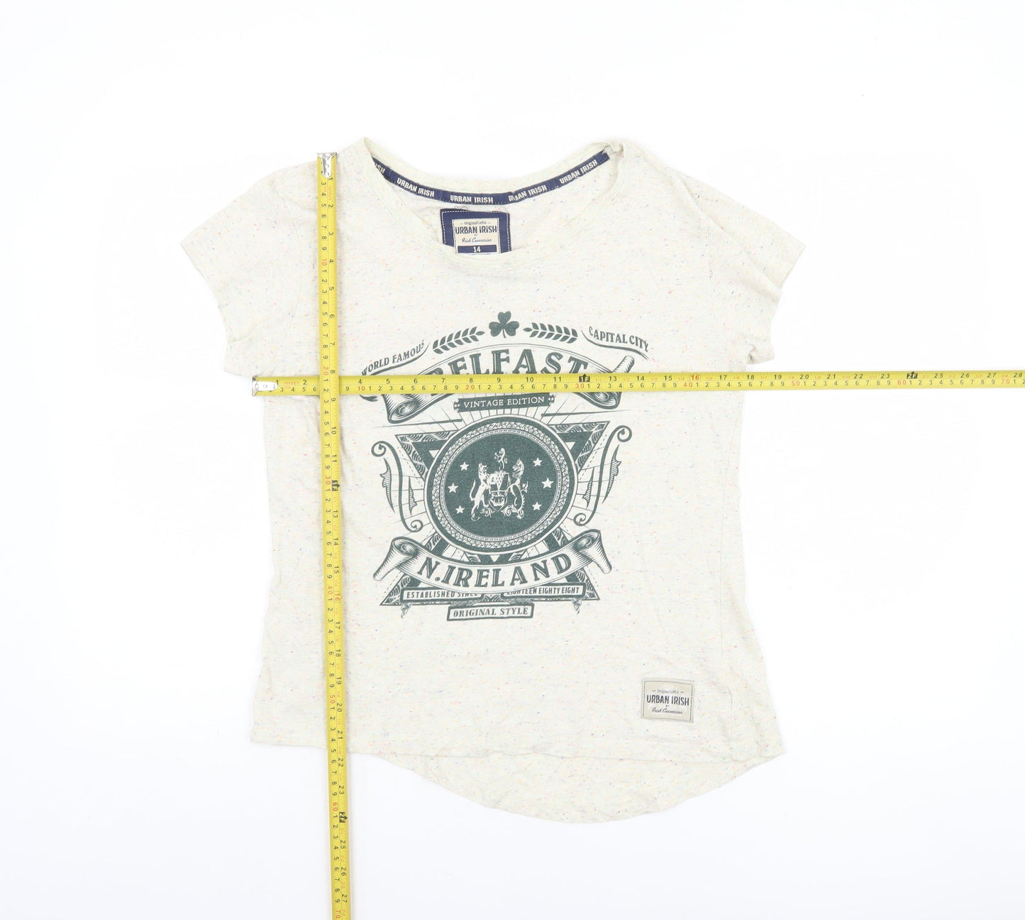 Urban Irish Womens Ivory Short Sleeve Graphic T-Shirt Size 14
