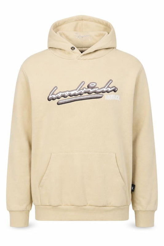 Hoodrich Men’s Beige Pullover Hoodie Medium Fleece Logo Streetwear