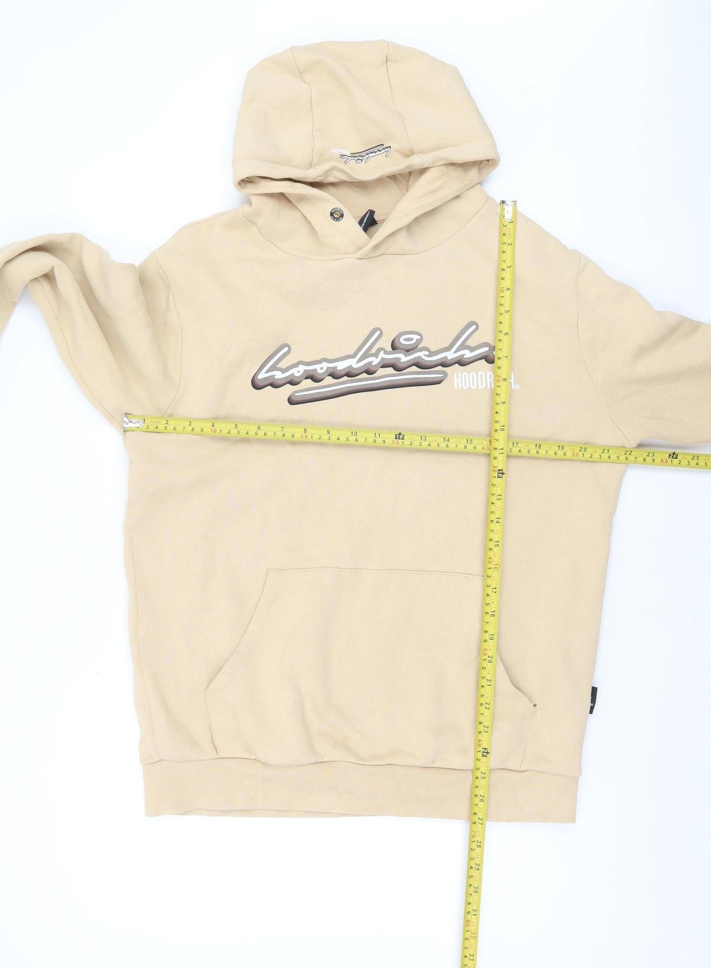 Hoodrich Men’s Beige Pullover Hoodie Medium Fleece Logo Streetwear