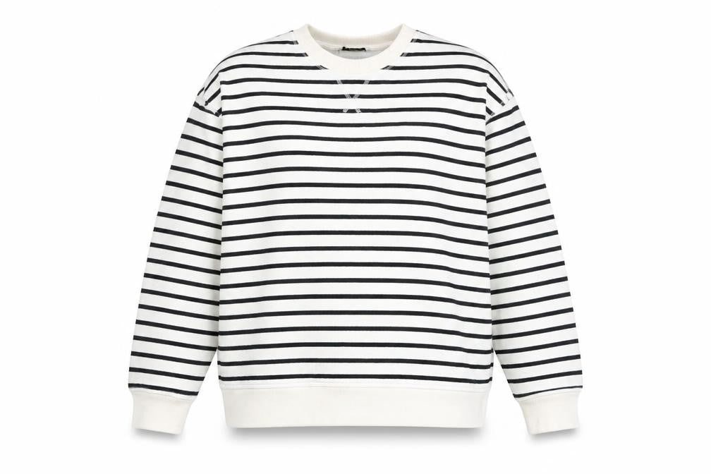 Tu Woman Black & White Striped Pullover Sweatshirt Size M