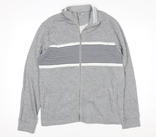 Tu Men Grey Striped Full Zip Cotton Blend Jacket Size M