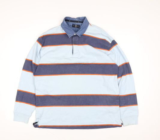 Marks & Spencer Blue Harbour Men's Blue Striped Cotton Rugby Sweatshirt Medium