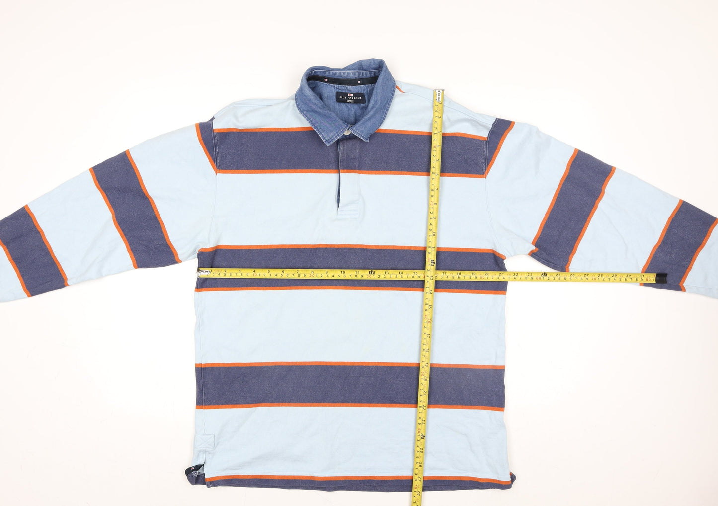Marks & Spencer Blue Harbour Men's Blue Striped Cotton Rugby Sweatshirt Medium