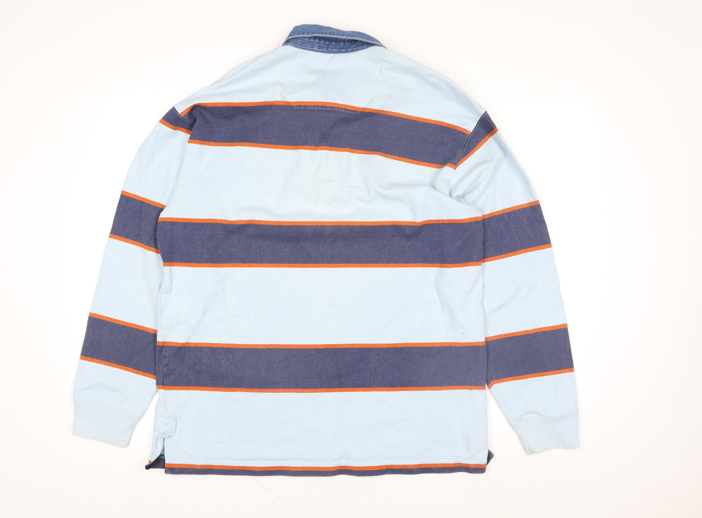 Marks & Spencer Blue Harbour Men's Blue Striped Cotton Rugby Sweatshirt Medium