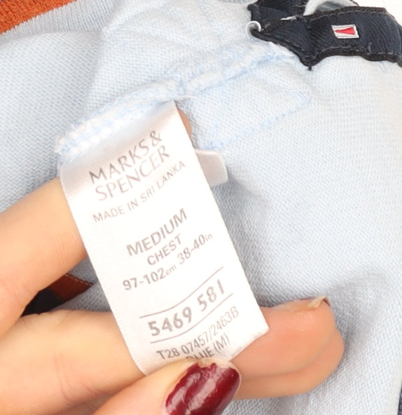 Marks & Spencer Blue Harbour Men's Blue Striped Cotton Rugby Sweatshirt Medium