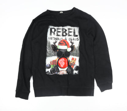 Front view of George girls’ black christmas reindeer pullover sweatshirt 10-11 years