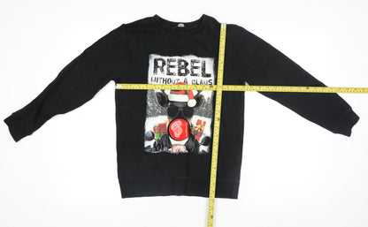 Back view of George girls’ black christmas reindeer pullover sweatshirt 10-11 years
