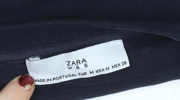 Zara Women Black Faux Fur Trimmed Pullover Sweatshirt Size 12