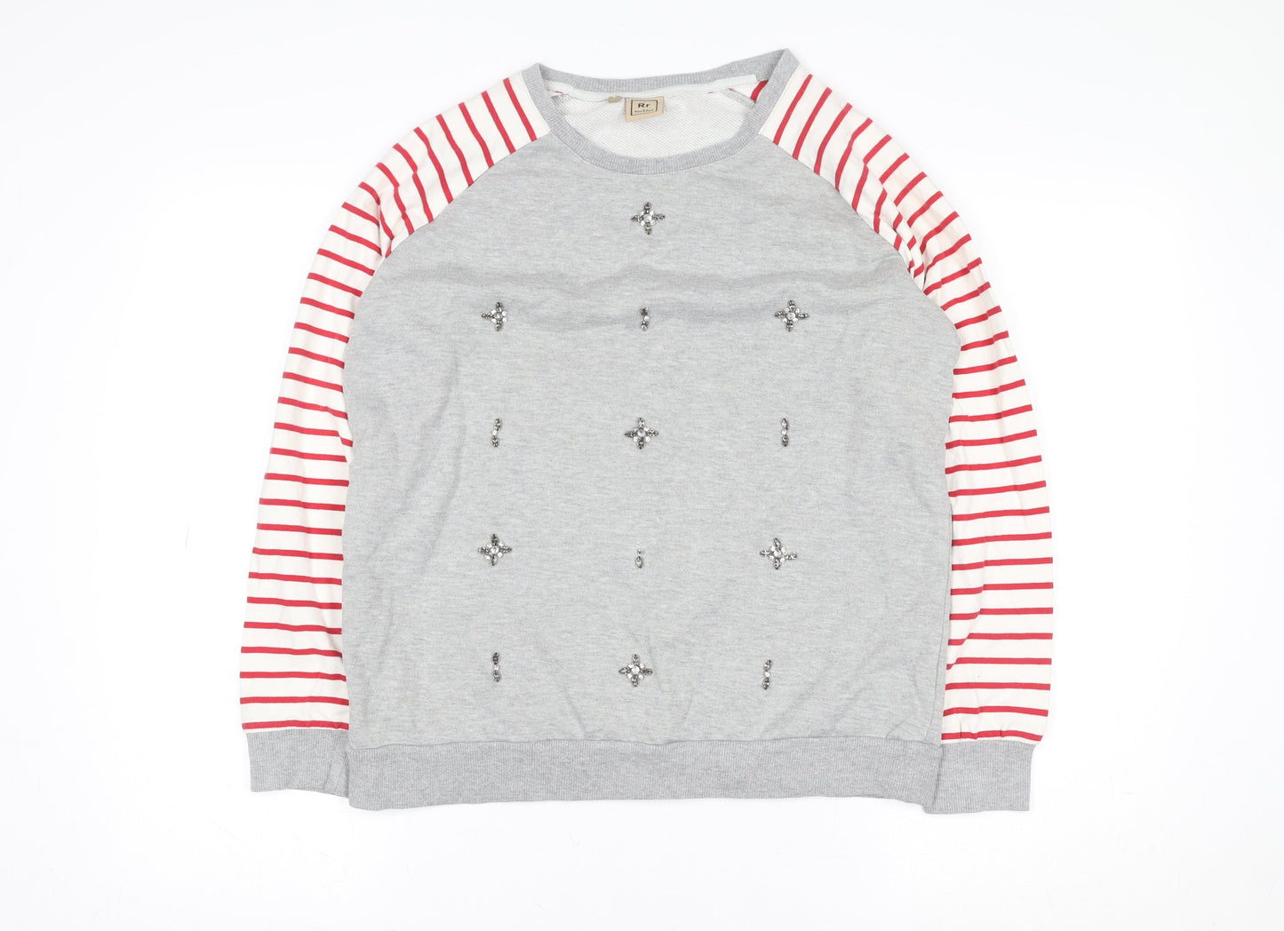 Rose & Rose Women's Grey Embellished Striped Sleeve Sweatshirt Small