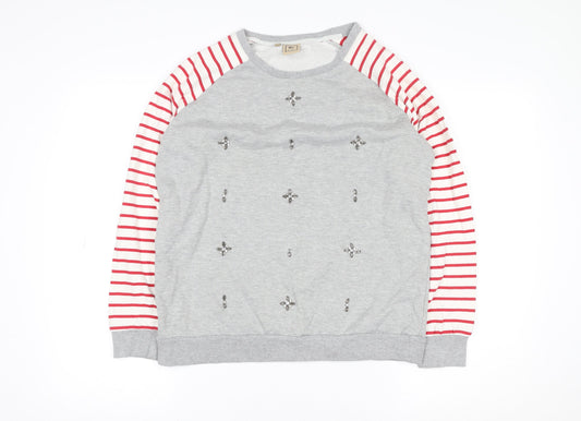 Rose & Rose Women's Grey Embellished Striped Sleeve Sweatshirt Small