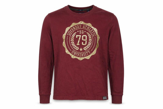 Superdry Men's Red Varsity Long Sleeve Cotton T-Shirt Size S