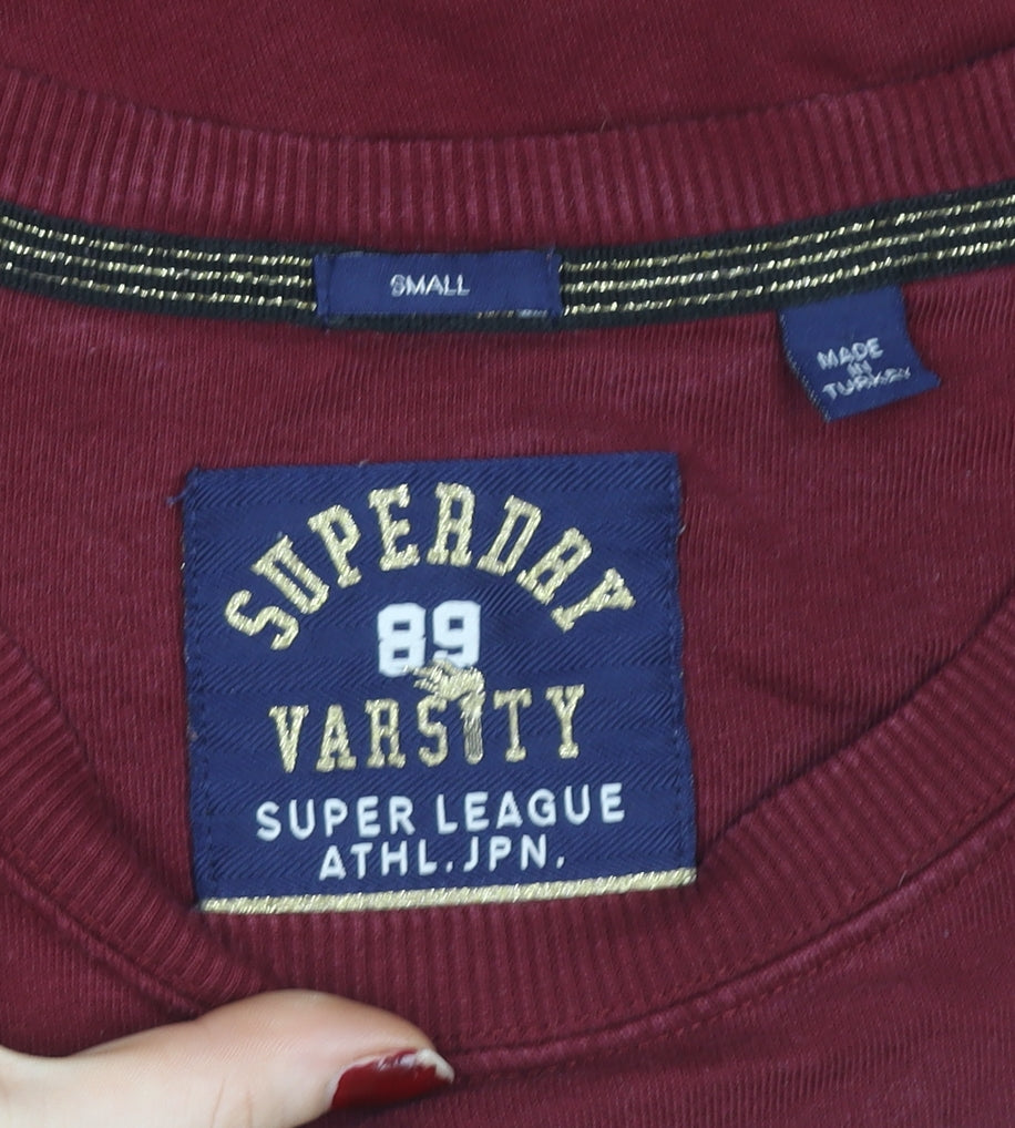Superdry Men's Red Varsity Long Sleeve Cotton T-Shirt Size S