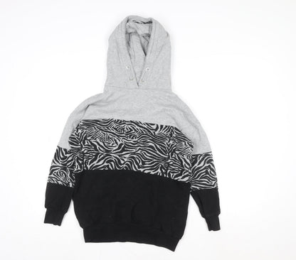 Next Girls Grey & Black Zebra Print Pullover Hoodie – 9 Years