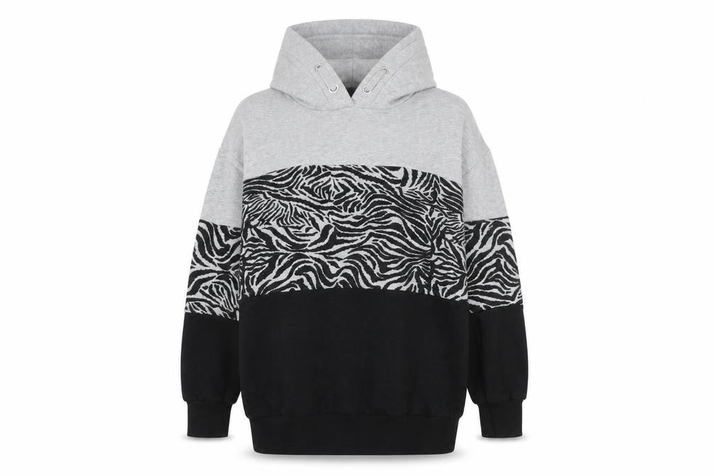 Next Girls Grey & Black Zebra Print Pullover Hoodie – 9 Years