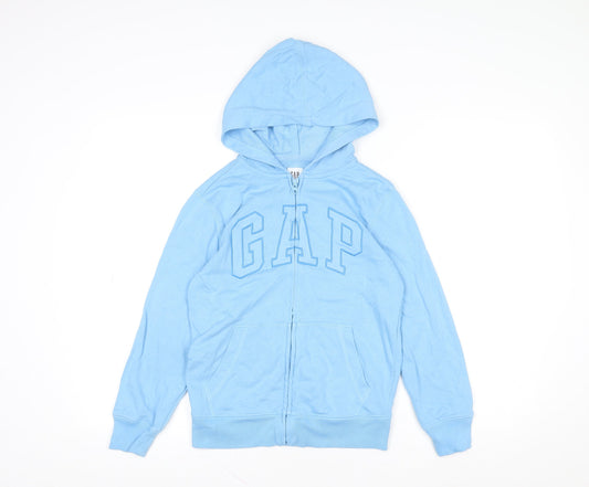 GAP Kids Girls Blue Hooded Full Zip Basic Jacket 8-9 Years Cotton Blend