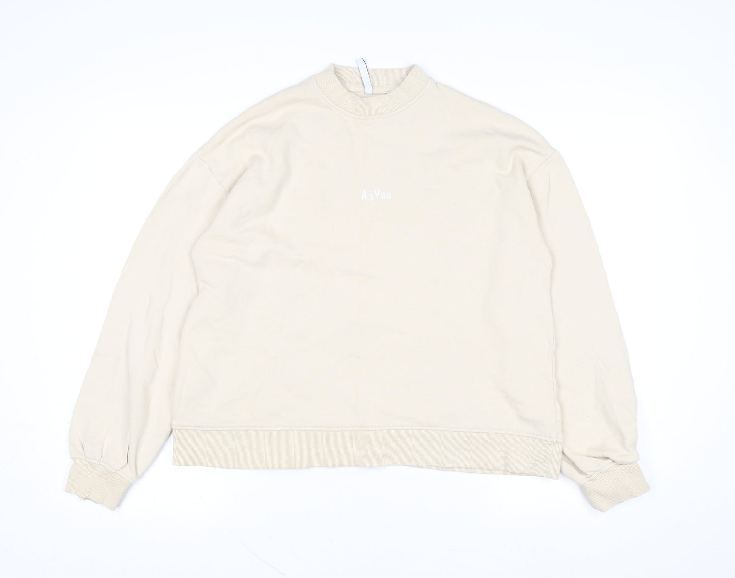 AsYou Women Beige Cotton Relaxed Fit Pullover Sweatshirt UK 8