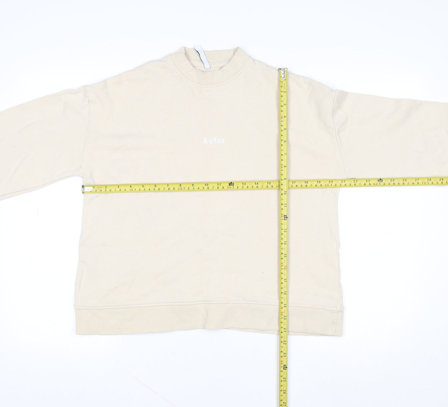 AsYou Women Beige Cotton Relaxed Fit Pullover Sweatshirt UK 8