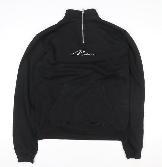 boohooMAN Men’s Black 1/4 Zip Embroidered Sweatshirt Size M