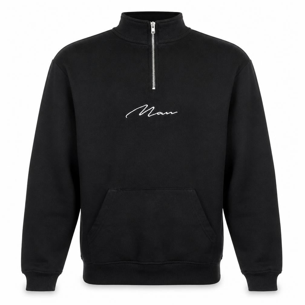 boohooMAN Men’s Black 1/4 Zip Embroidered Sweatshirt Size M