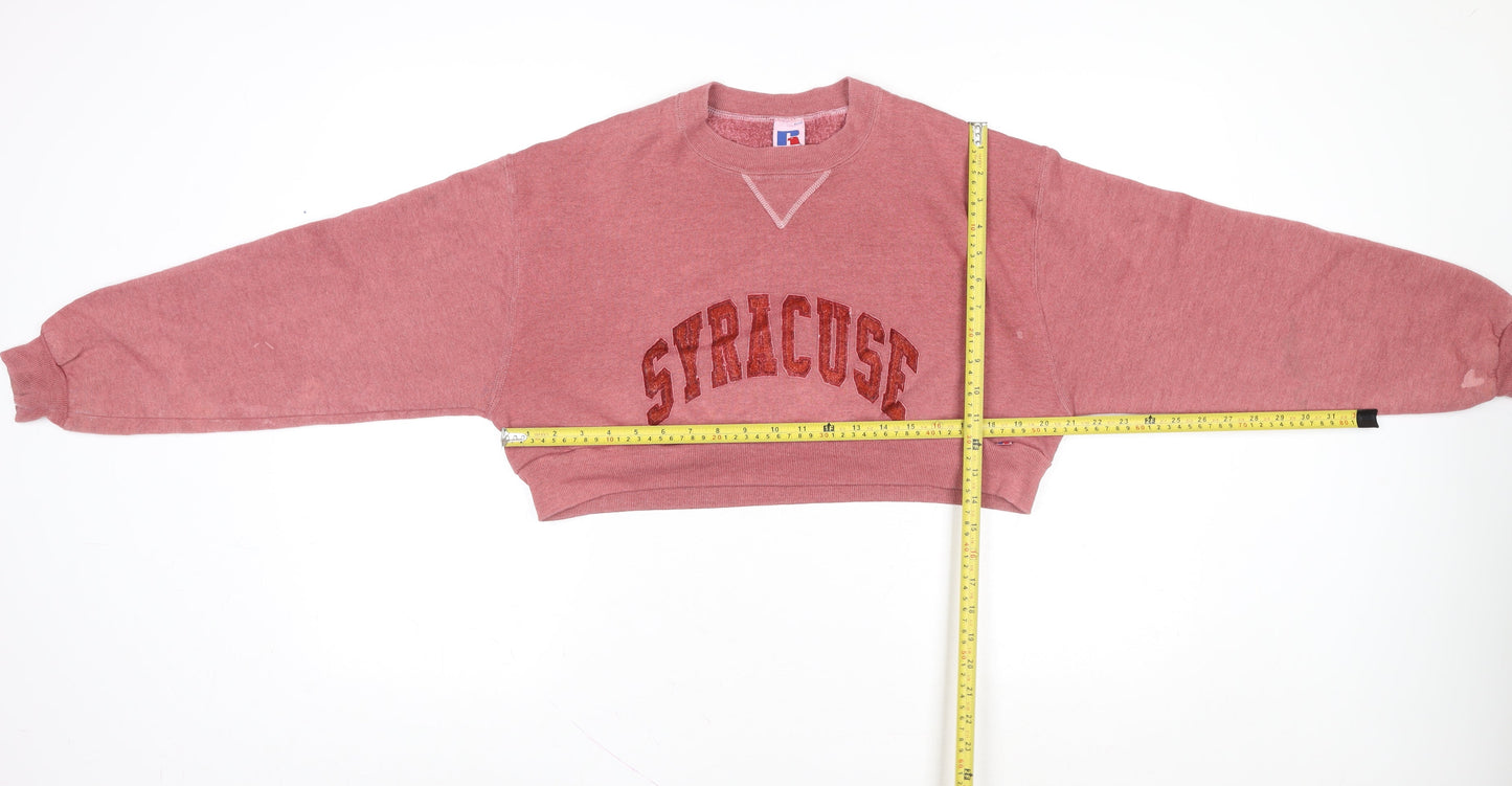 Russell Athletic Womens Pink Cropped Crew Neck Sweatshirt Size L