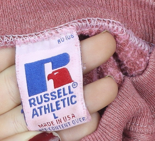 Russell Athletic Womens Pink Cropped Crew Neck Sweatshirt Size L