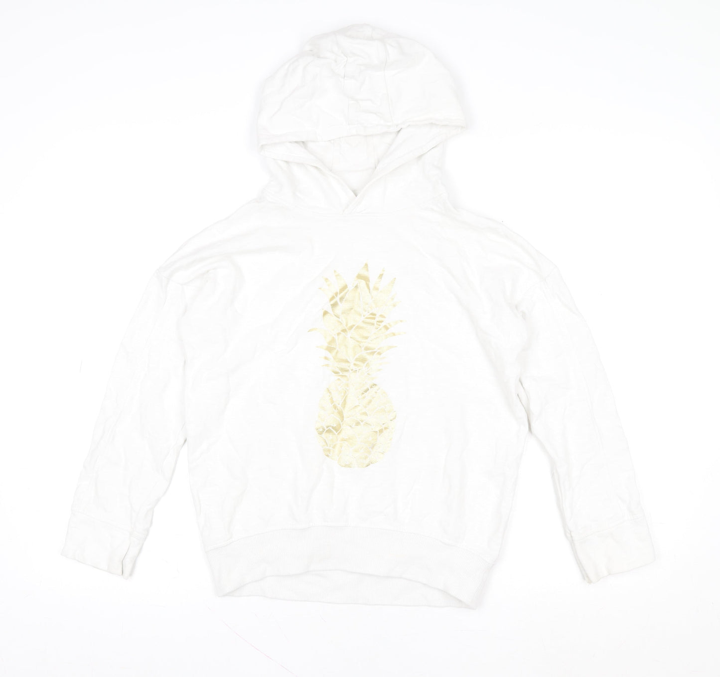 Next Girls White 11 Years Pineapple Print Cotton Pullover Hoodie
