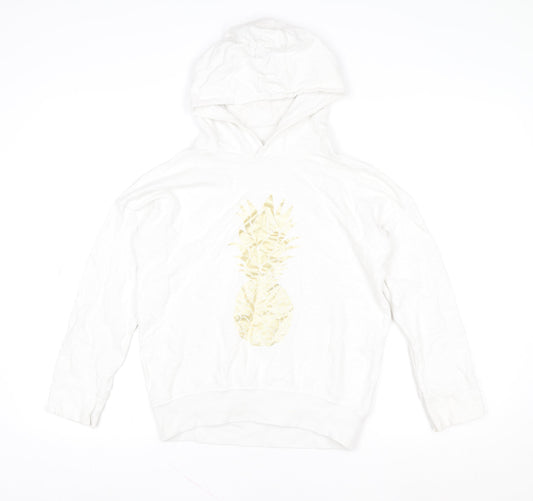 Next Girls White 11 Years Pineapple Print Cotton Pullover Hoodie