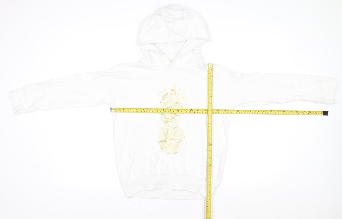 Next Girls White 11 Years Pineapple Print Cotton Pullover Hoodie